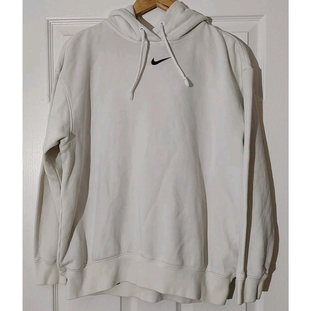Men's Vintage 90's Nike Center Check Swoosh White Hoodie Sweatshirt - Small